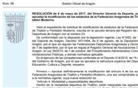 El BOA publica la modificación de Estatutos FATRI que incorpora el Binatlón como modalidad reconocida de nuestra Federación