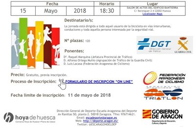Jornada de Seguridad vial para convivir ciclistas y conductores. Huesca 15 mayo.